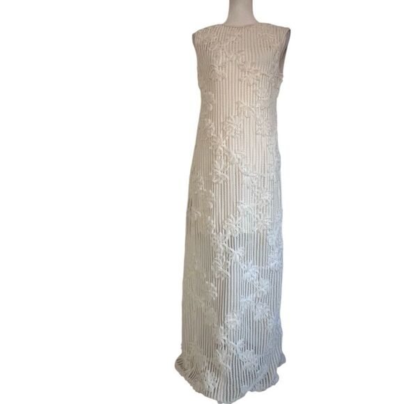 Mango Floral Appliqué Open Stitch Dress Ecru Large NEW - Picture 4 of 11